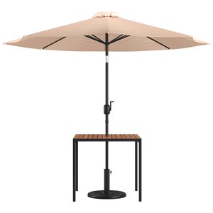 flash furniture steel metal patio table and umbrella with base in tan