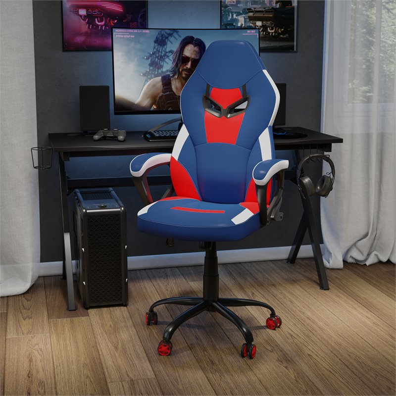 Flash Furniture LeatherSoft Ergonomic Designer Computer Gaming Chair in Blue/Red