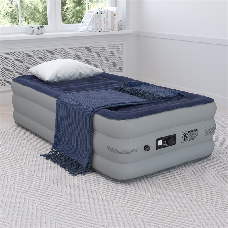 Flash Furniture PVC Plastic and Flocked Twin Air Mattress in Blue/Gray