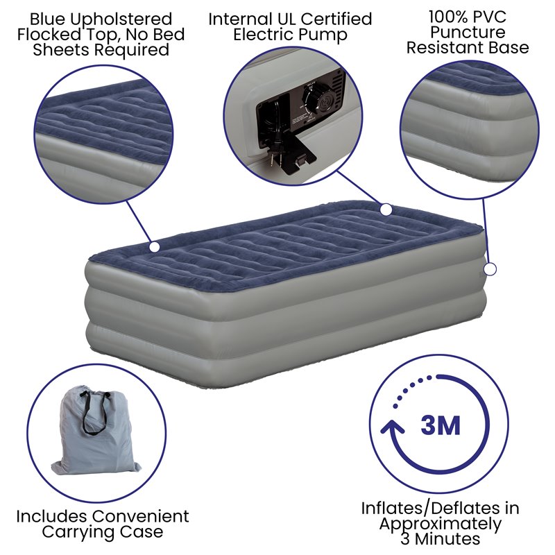 Flash Furniture PVC Plastic and Flocked Twin Air Mattress in Blue/Gray