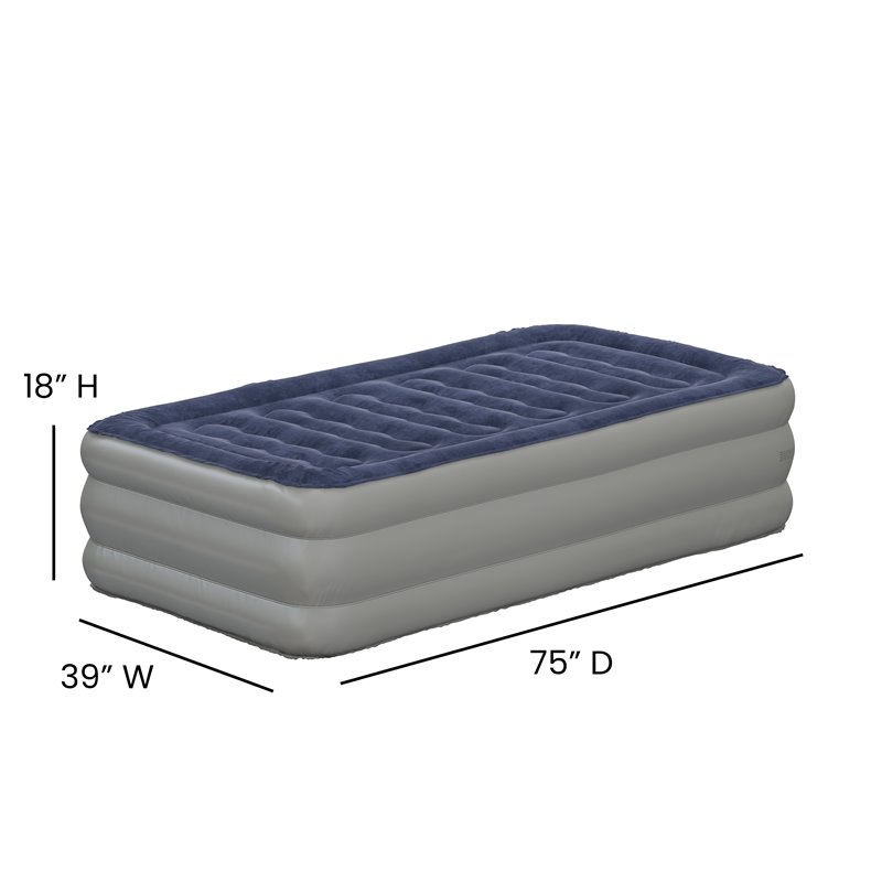 Flash Furniture PVC Plastic and Flocked Twin Air Mattress in Blue/Gray