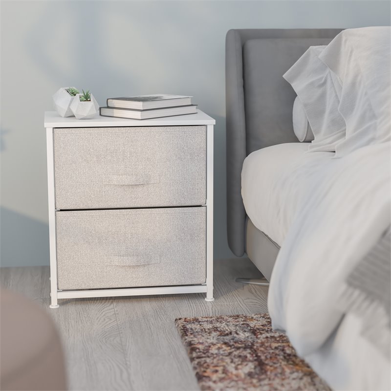 Flash Furniture 2 Drawer Fabric and Cast Iron Storage Stand in White/Gray