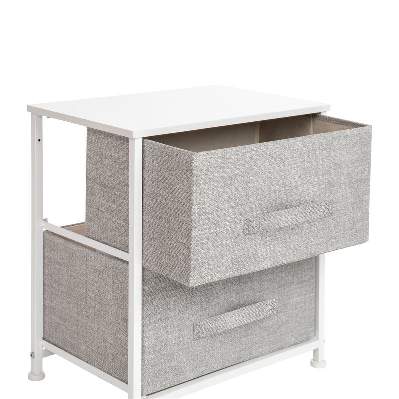 Flash Furniture 2 Drawer Fabric and Cast Iron Storage Stand in White/Gray