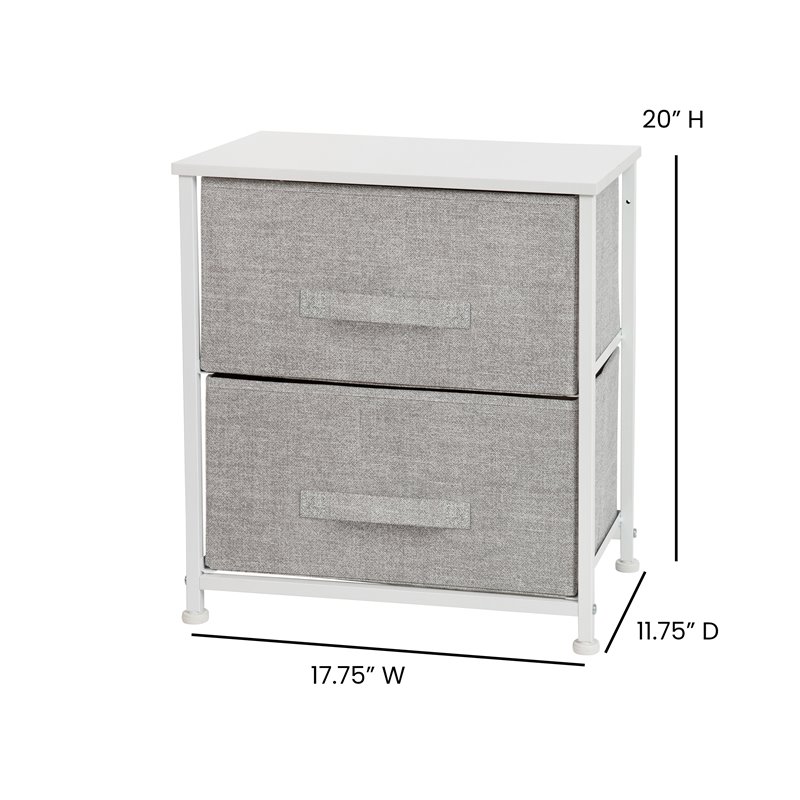 Flash Furniture 2 Drawer Fabric and Cast Iron Storage Stand in White/Gray