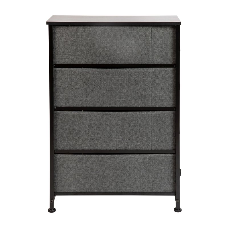 Flash Furniture 4 Drawer Cast Iron Vertical Slim Storage Dresser in Black/Gray