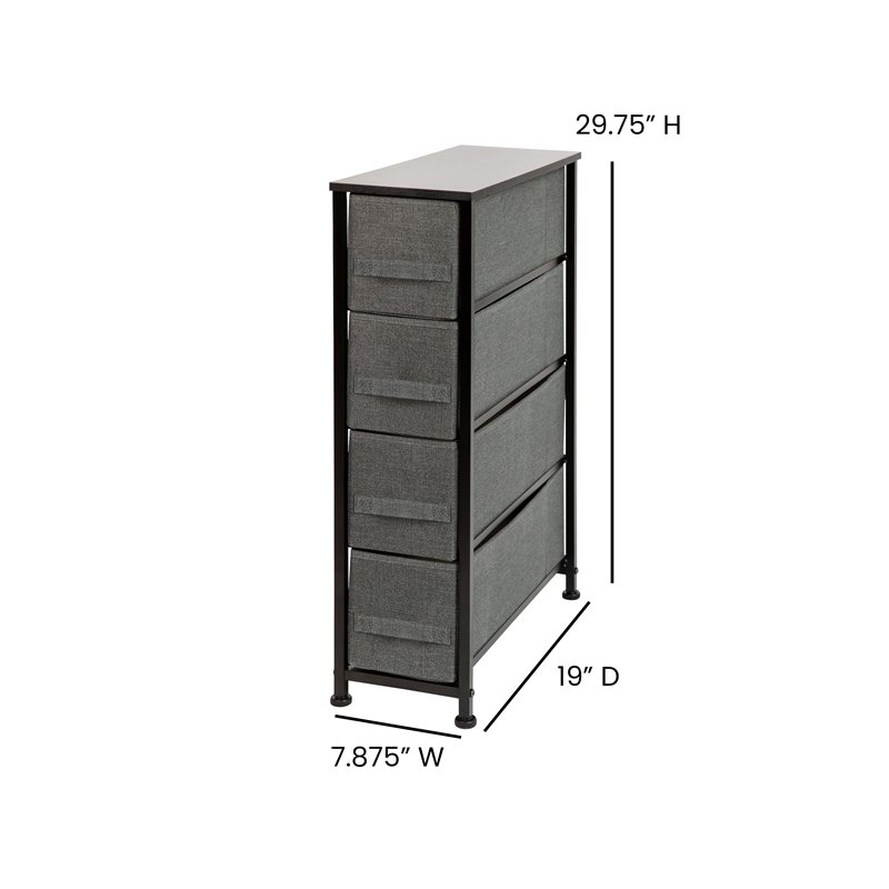 Flash Furniture 4 Drawer Cast Iron Vertical Slim Storage Dresser in Black/Gray