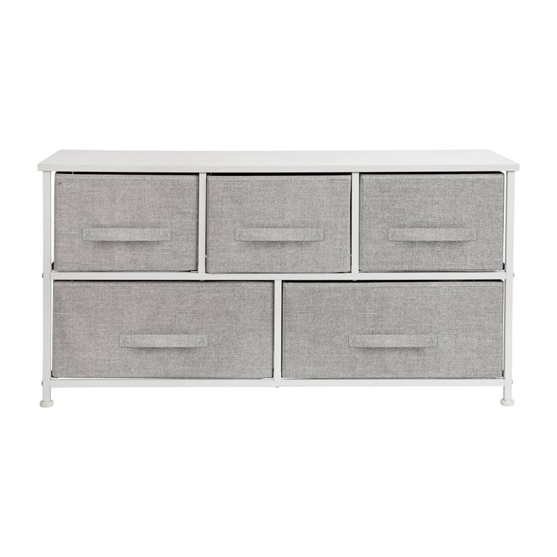 Flash Furniture 5 Drawer Fabric and Cast Iron Storage Chest in White/Gray