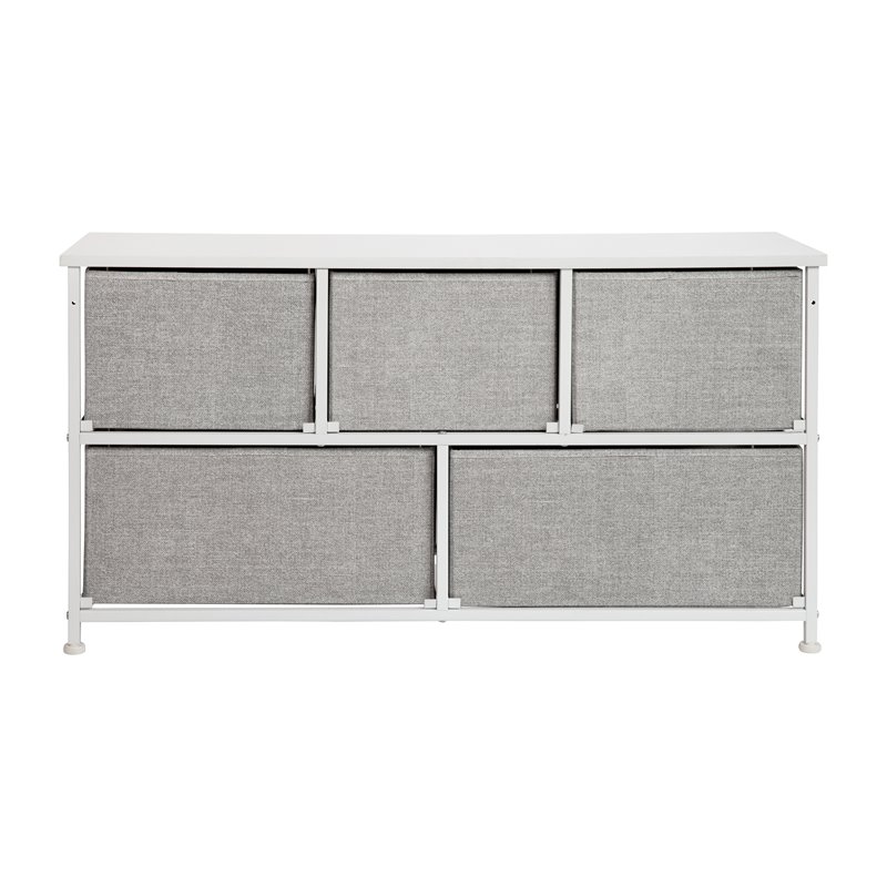 Flash Furniture 5 Drawer Fabric and Cast Iron Storage Chest in White/Gray