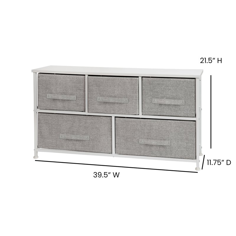 Flash Furniture 5 Drawer Fabric and Cast Iron Storage Chest in White/Gray