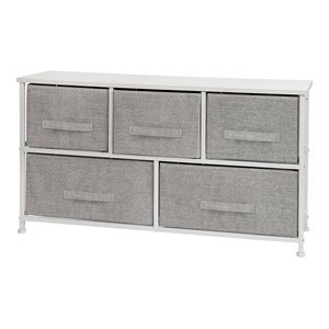 Flash Furniture 5 Drawer Fabric and Cast Iron Storage Chest in White/Gray