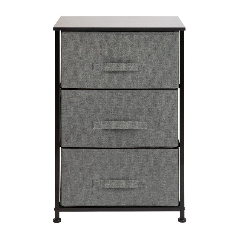 Flash Furniture 3 Drawer Fabric & Cast Iron Vertical Storage Dresser in Black