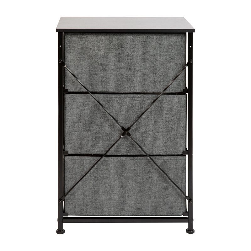Flash Furniture 3 Drawer Fabric & Cast Iron Vertical Storage Dresser in Black