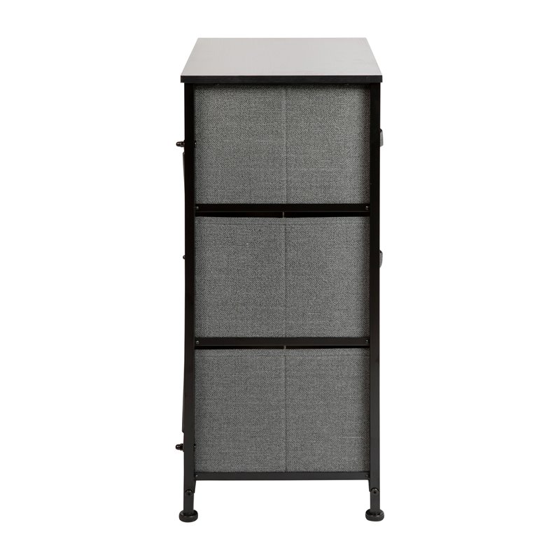 Flash Furniture 3 Drawer Fabric & Cast Iron Vertical Storage Dresser in Black