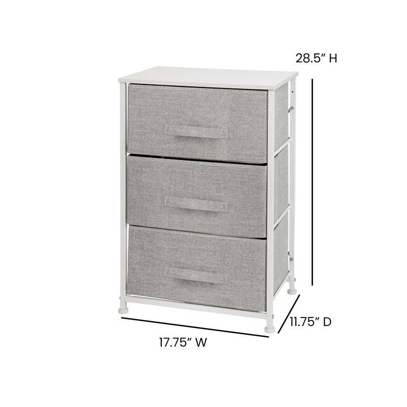 Flash Furniture 3 Drawer Fabric & Cast Iron Vertical Storage Dresser in White