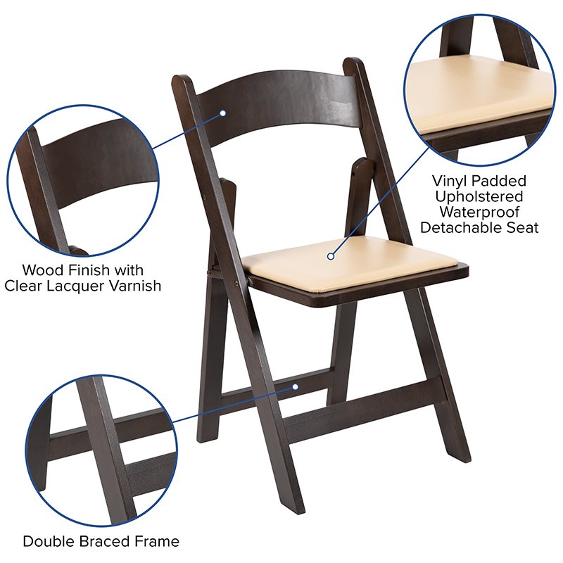 Flash Furniture Hercules Wood Folding Chair with Detachable Padded in Chocolate