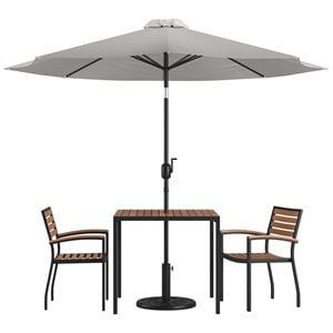 Flash Furniture 5PC Aluminum Patio Dining Set with Umbrella and Base - Gray