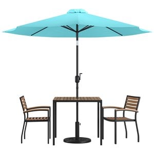 Flash Furniture 5PC Aluminum Patio Dining Set with Umbrella and Base - Blue