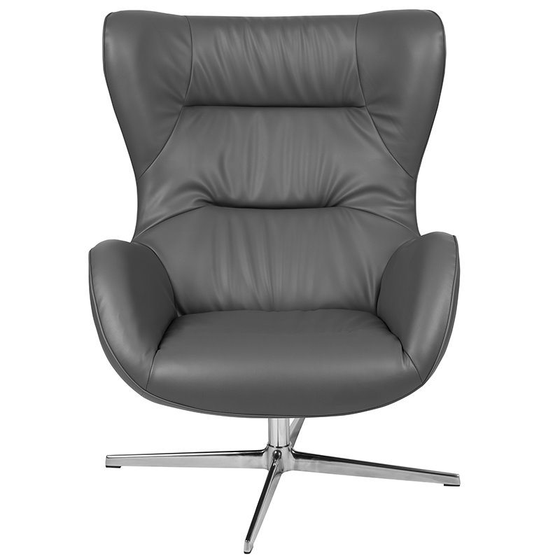 Flash Furniture Swivel Wing LeatherSoft and Aluminum Accent Chair in Gray