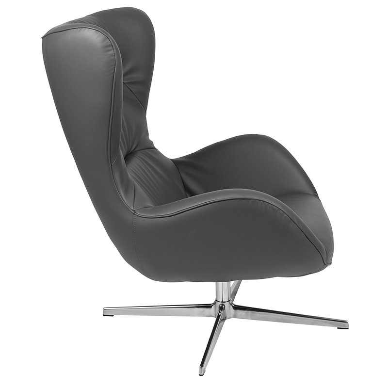Flash Furniture Swivel Wing LeatherSoft and Aluminum Accent Chair in Gray