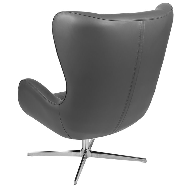 Flash Furniture Swivel Wing LeatherSoft and Aluminum Accent Chair in Gray