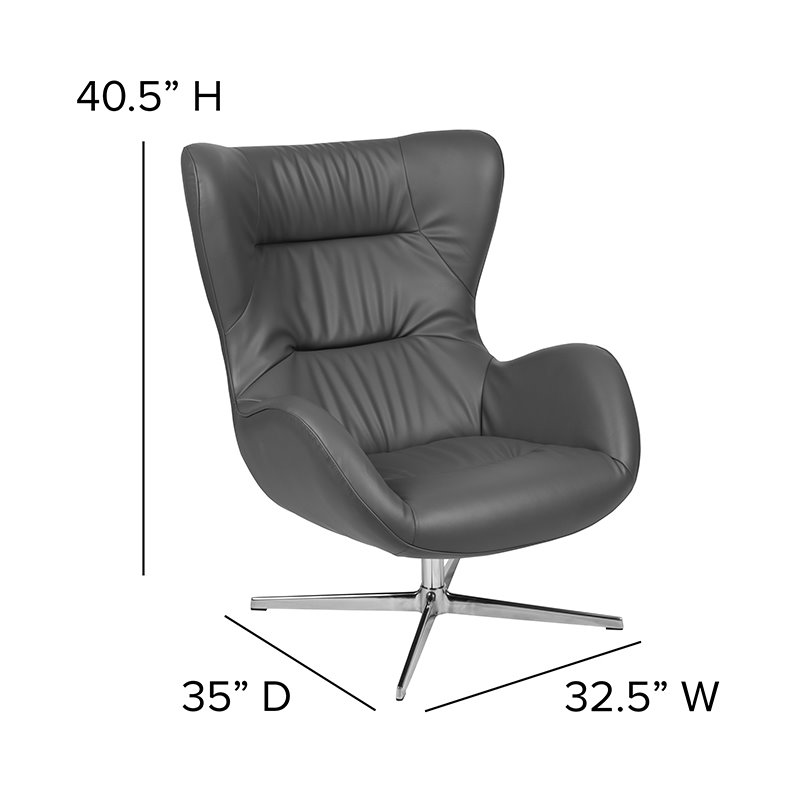 Flash Furniture Swivel Wing LeatherSoft and Aluminum Accent Chair in Gray