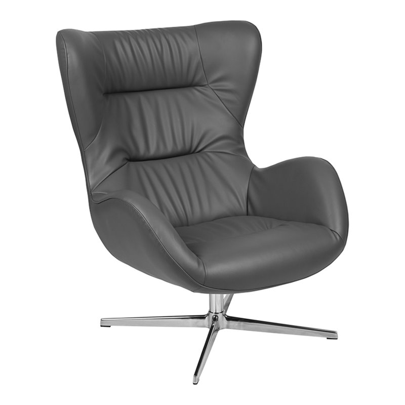 Flash Furniture Swivel Wing LeatherSoft and Aluminum Accent Chair in Gray
