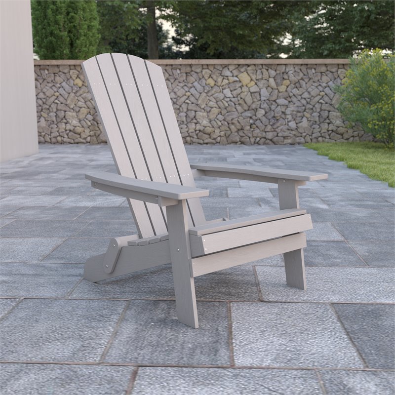 Flash Furniture Charlestown All-Weather Resin Folding Adirondack Chair in Gray