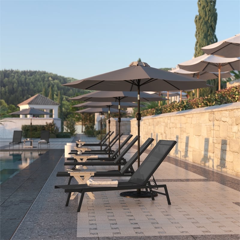 Flash Furniture Brazos Adjustable Metal Chaise Lounge Chair with Arms in Black