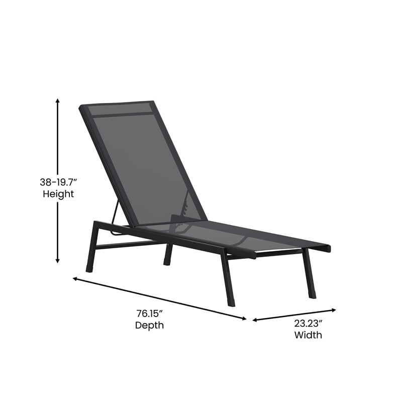 Flash Furniture Brazos Adjustable Metal Chaise Lounge Chair with Arms in Black
