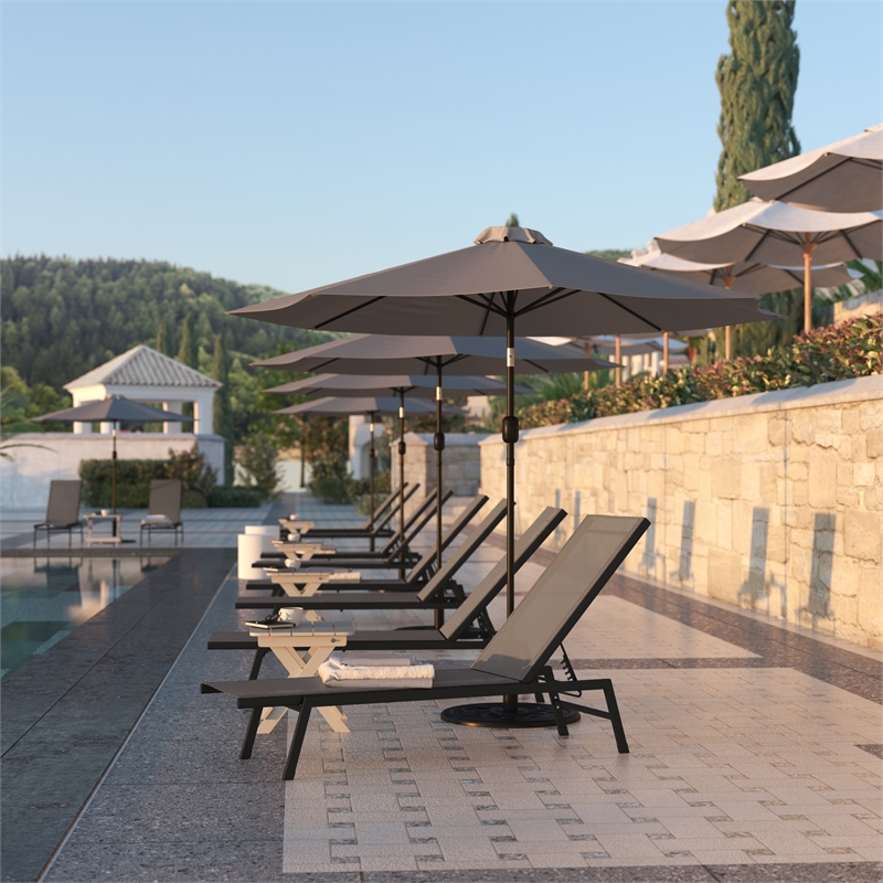 Flash Furniture Brazos Metal Chaise Lounge Chair with Arms in Black/Brown