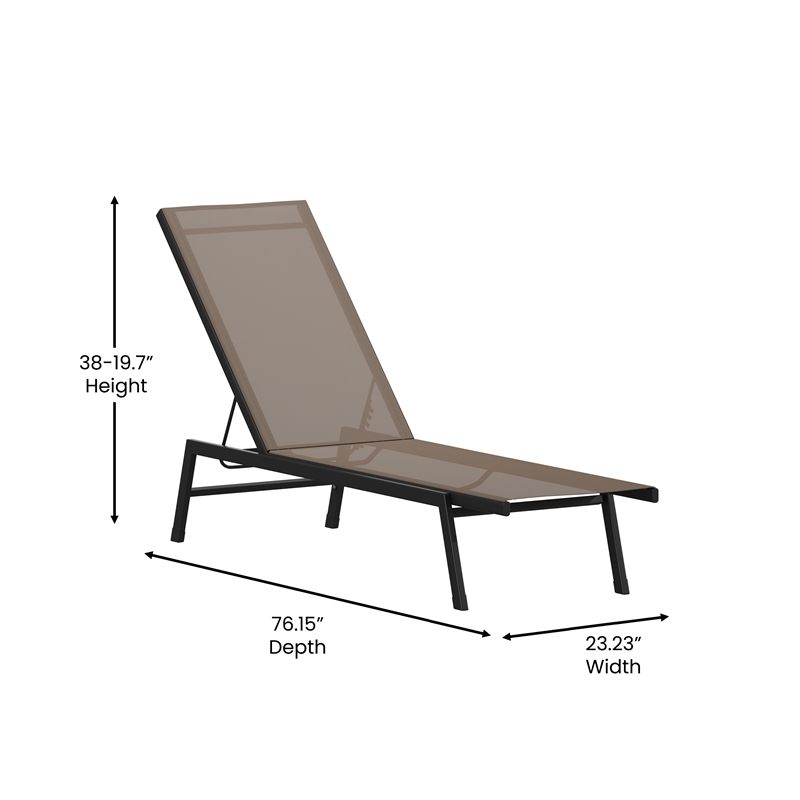 Flash Furniture Brazos Metal Chaise Lounge Chair with Arms in Black/Brown