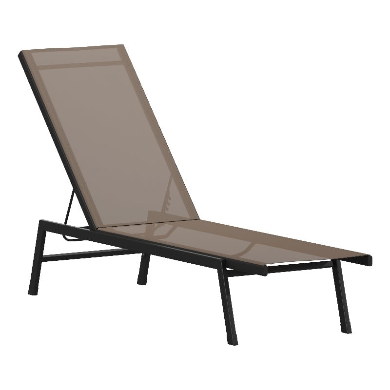 Flash Furniture Brazos Metal Chaise Lounge Chair with Arms in Black/Brown