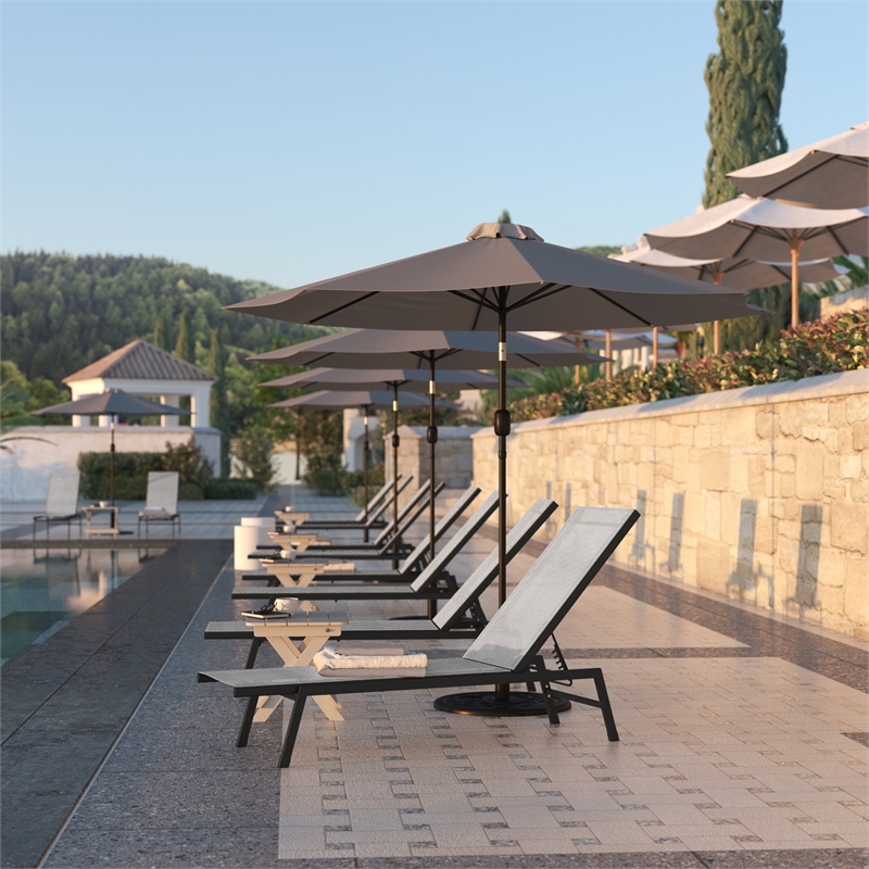 Flash Furniture Brazos Metal Chaise Lounge Chair with Arms in Black/Gray