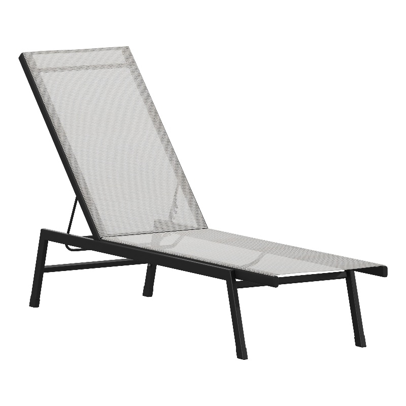 Flash Furniture Brazos Metal Chaise Lounge Chair with Arms in Black/Gray