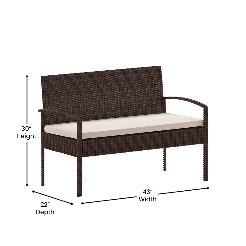 Flash Furniture Aransas 4-Piece Plastic Patio Set with Cushion in Brown/Beige