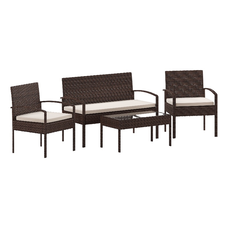 Flash Furniture Aransas 4-Piece Plastic Patio Set with Cushion in Brown/Beige