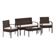 Flash Furniture Aransas 4-Piece Plastic Patio Set with Cushion in Brown/Beige