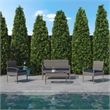Flash Furniture Aransas 4-Piece Plastic Patio Set with Cushion in Gray/Navy