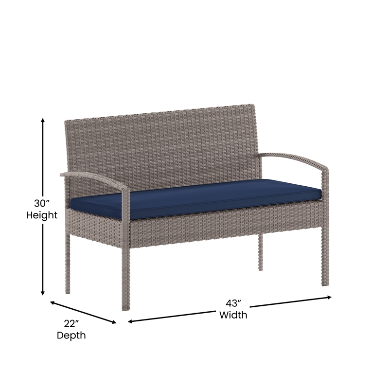 Flash Furniture Aransas 4-Piece Plastic Patio Set with Cushion in Gray/Navy