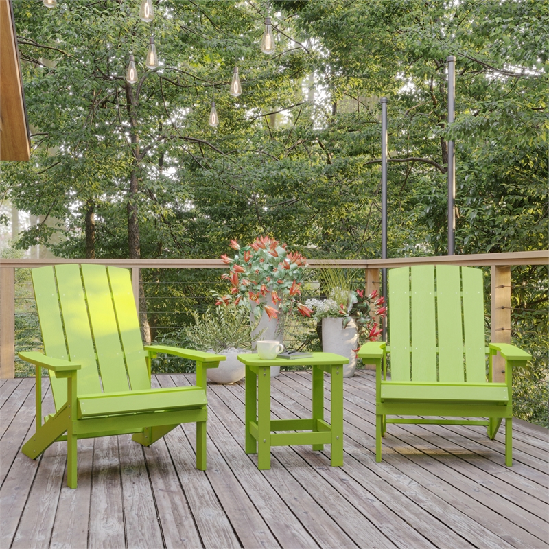 Flash Furniture Charlestown Plastic Adirondack Side Table in Lime Green