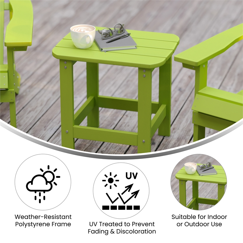 Flash Furniture Charlestown Plastic Adirondack Side Table in Lime Green
