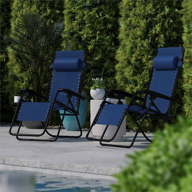 Flash Furniture Celestial Metal Lounge Chair in Navy (Set of 2)