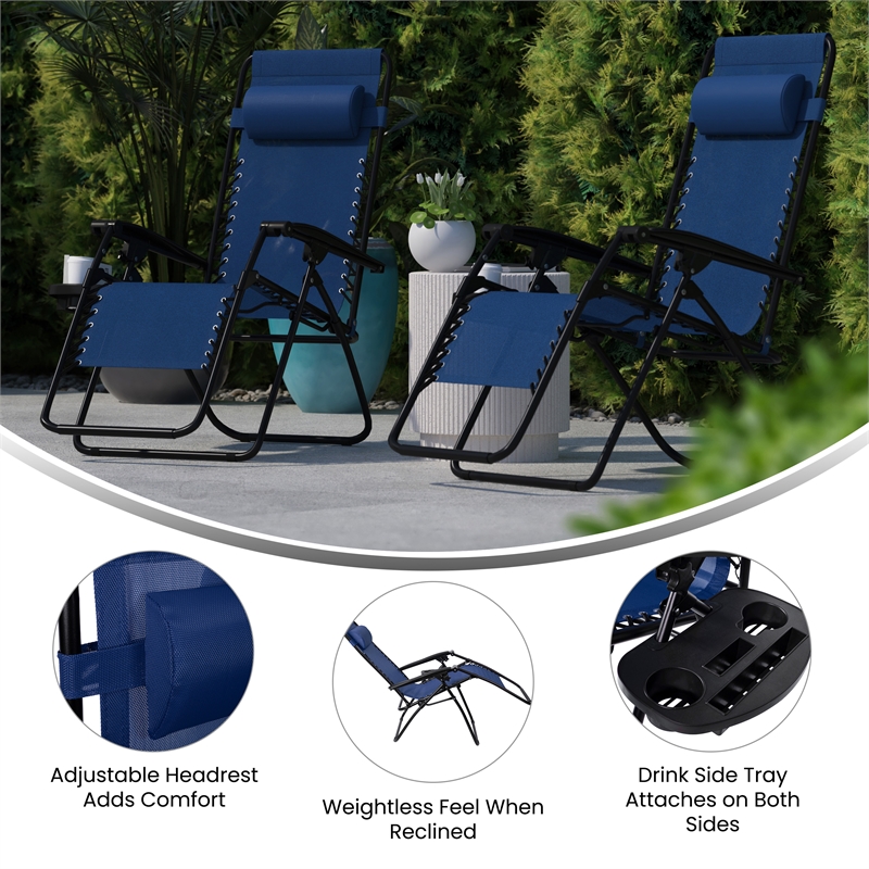 Flash Furniture Celestial Metal Lounge Chair in Navy (Set of 2)