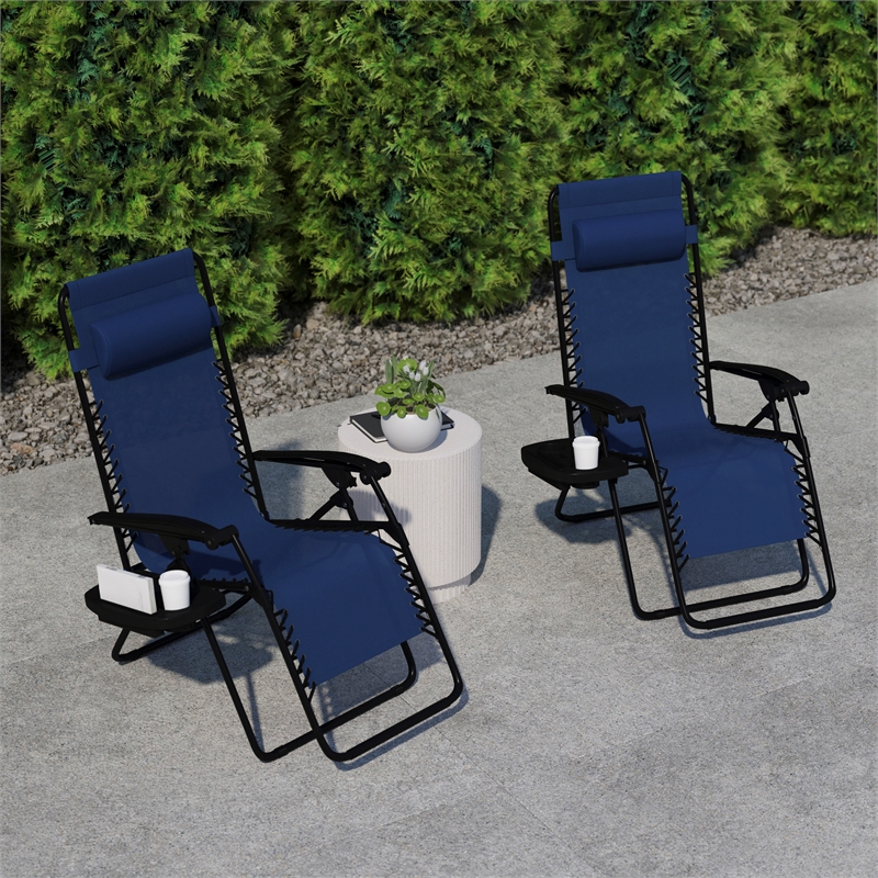 Flash Furniture Celestial Metal Lounge Chair in Navy (Set of 2)