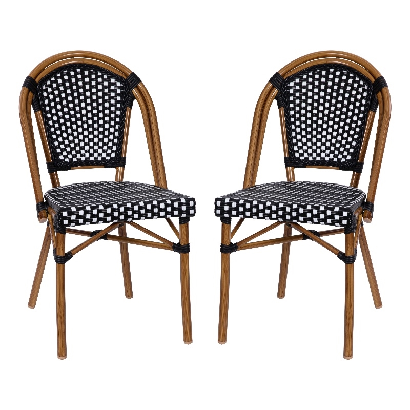 Flash Furniture Bordeaux Paris Rattan Chairs in Black White Set