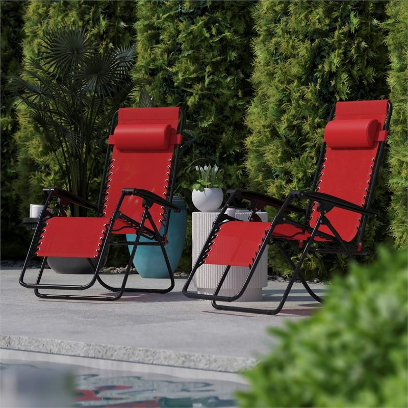 Flash Furniture Celestial Metal Lounge Chair in Red (Set of 2)