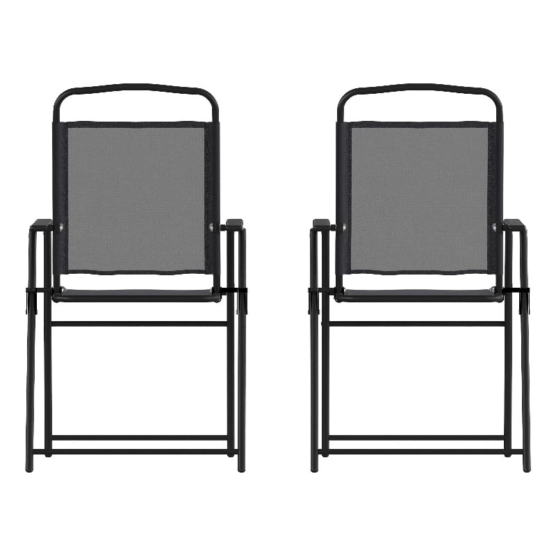 Flash Furniture Mystic Metal Patio Sling Chairs with Armrest in Black (Set of 2)