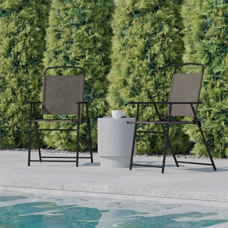 Flash Furniture Mystic Metal Patio Sling Chairs with Armrest in Brown (Set of 2)