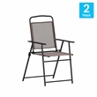 Flash Furniture Mystic Metal Patio Sling Chairs with Armrest in Brown (Set of 2)