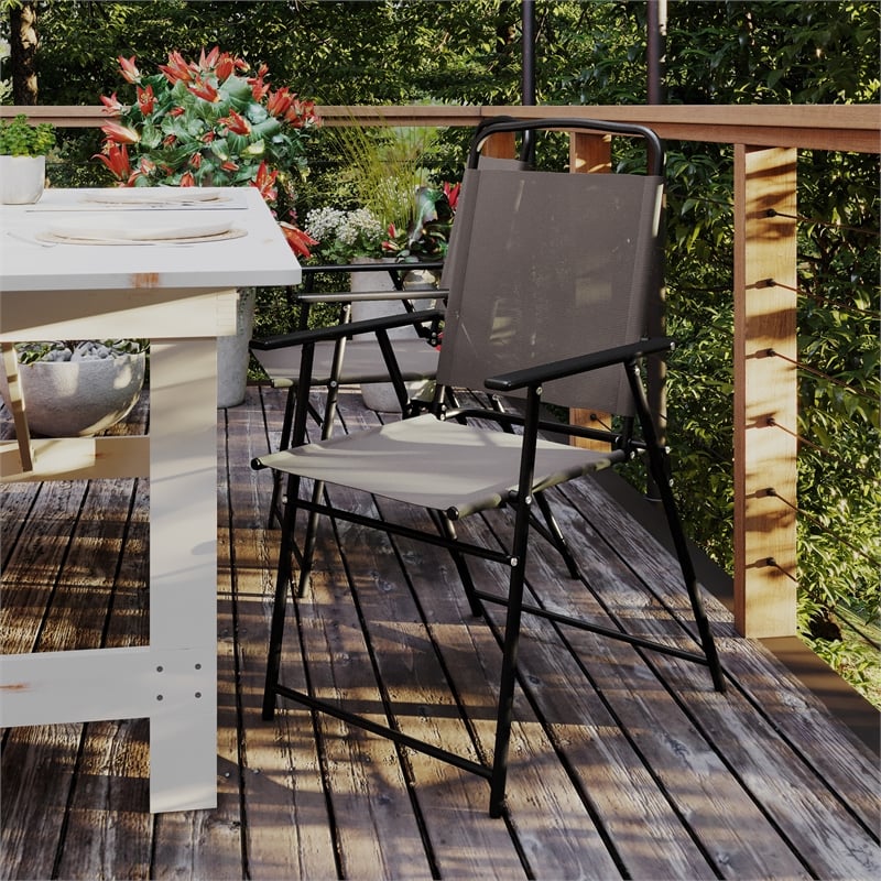 Flash Furniture Mystic Metal Patio Sling Chairs with Armrest in Brown (Set of 2)
